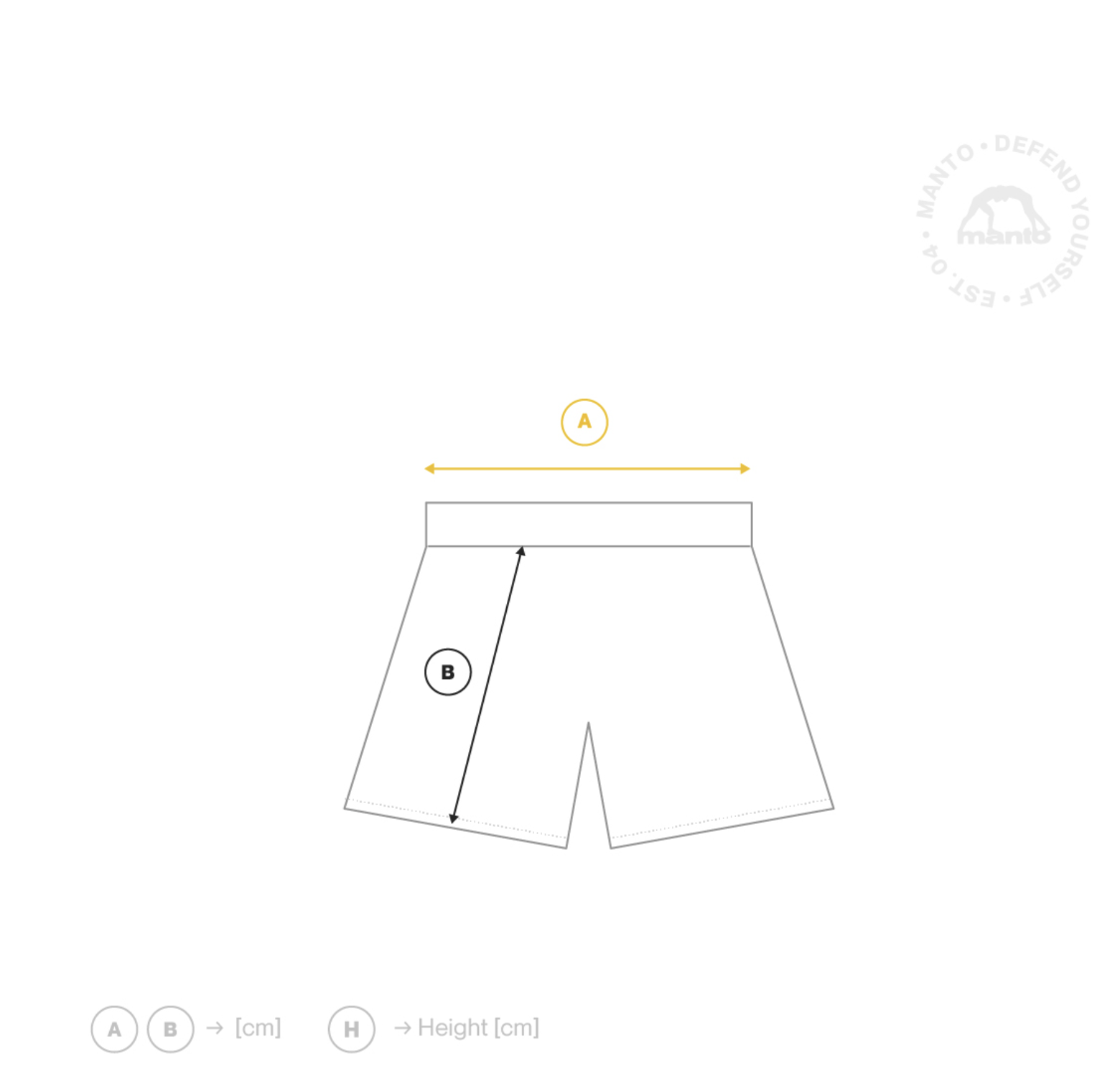 Schéma des mesures du short : A = tour de taille, B = longueur